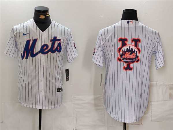 Men%27s New York Mets White Team Big Logo Cool Base Stitched Baseball Jersey